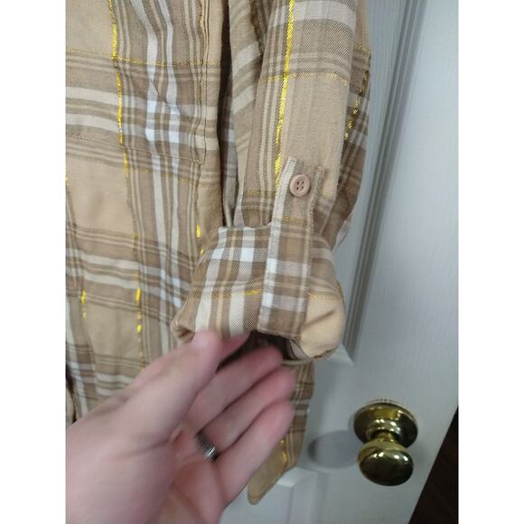 lane bryant woman plus size 18/20 Shirt Collared Button Brown Plaid Roll Tab... - Picture 4 of 9